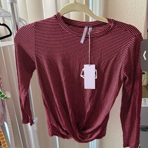 Good Luck Girl Red Ribbed Tie Front Long Sleeve Top Size S (Girls)